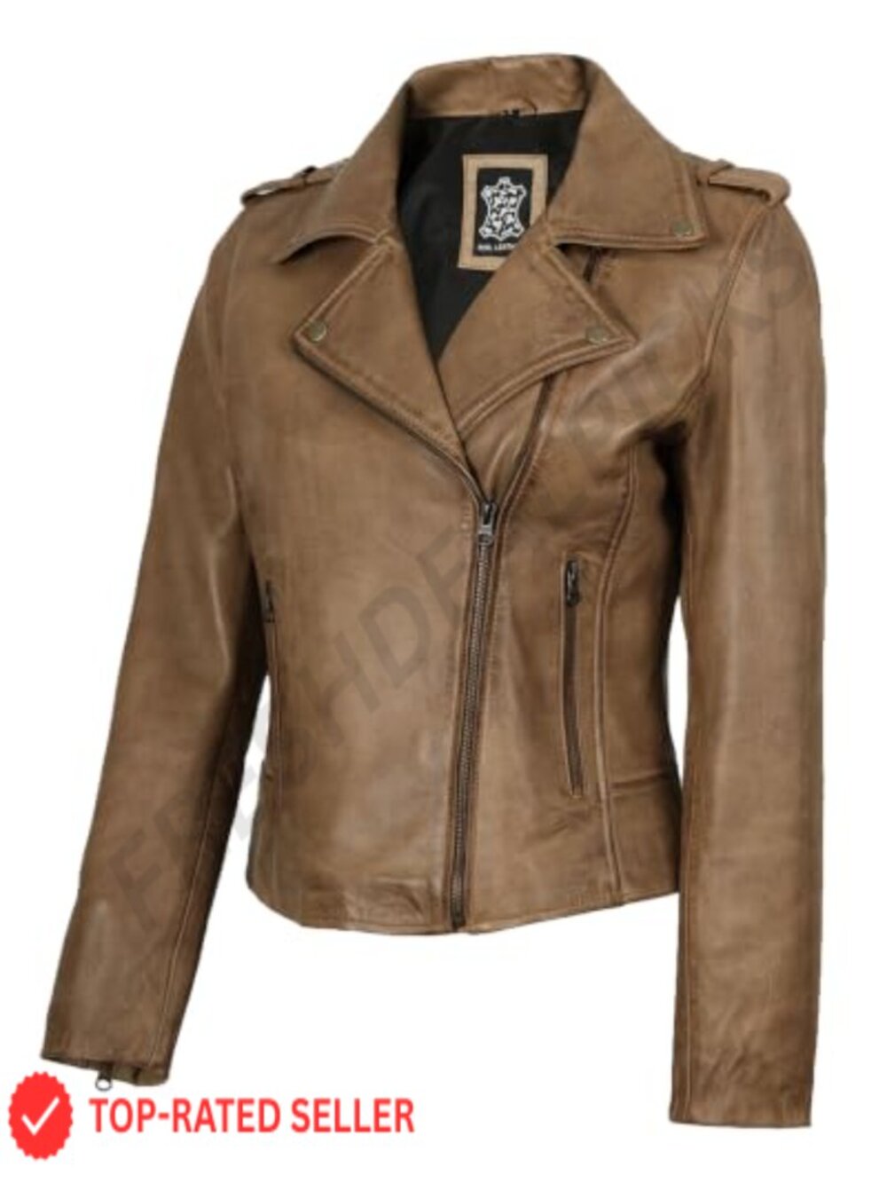 Womens Lambskin Leather Asymmetrical Moto Jacket Zip Pockets Lined
